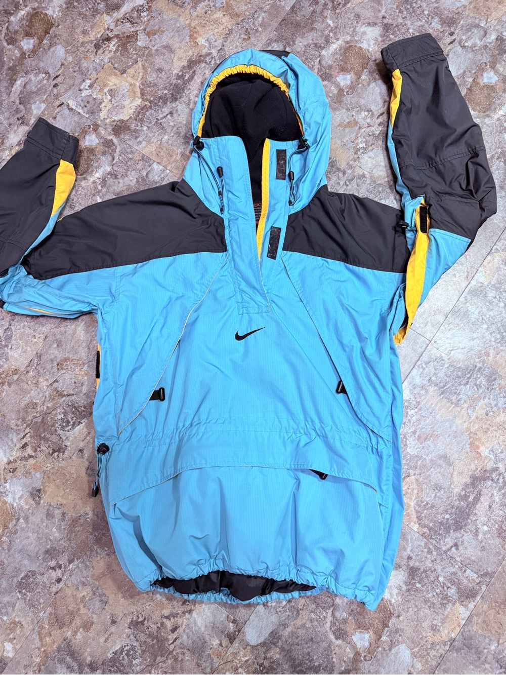 Nike ACG ClimaFit Blue Hooded Ski Jacket with Black & Yellow Accents. L 12-14